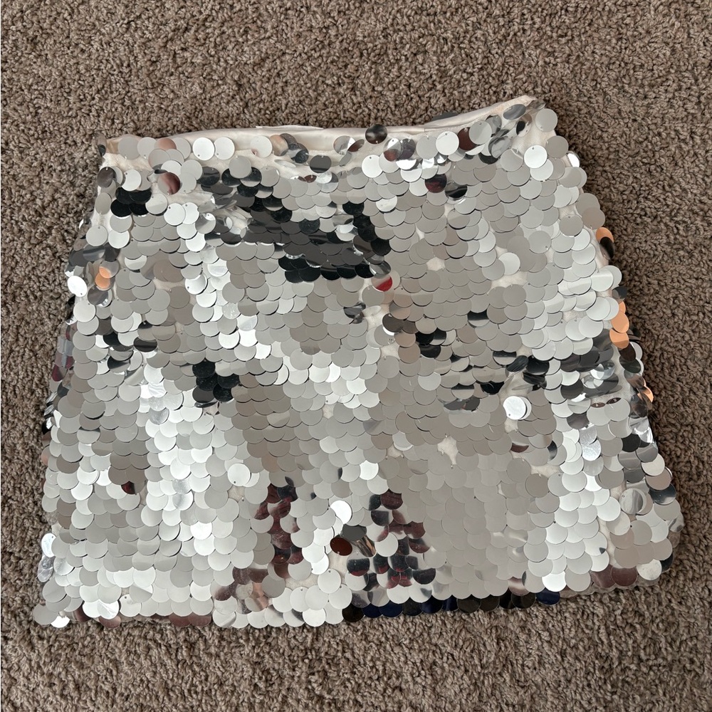 Silver Sequin Mini Skirt